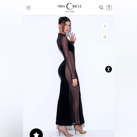 NWT Miss Circle Black velvet mesh long sleeve gown. - Picture 3 of 6